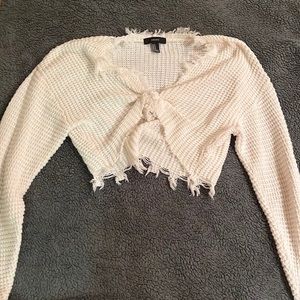 White tie in the front cropped sweater
